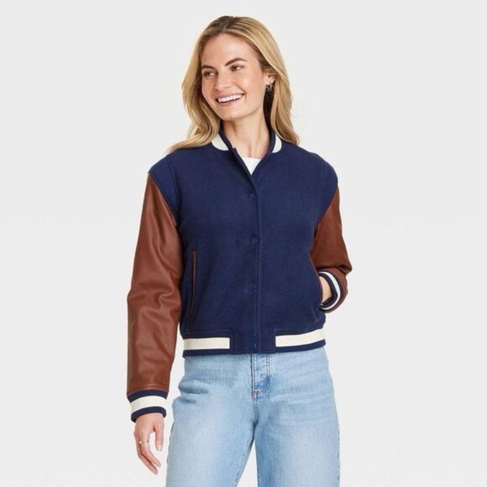 Universal Thread Blue and Brown Women’s Varsity Jacket